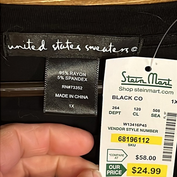 United States Sweaters Top 1X Flamingo Feather Holiday LS black pink lightweight - Picture 5 of 7